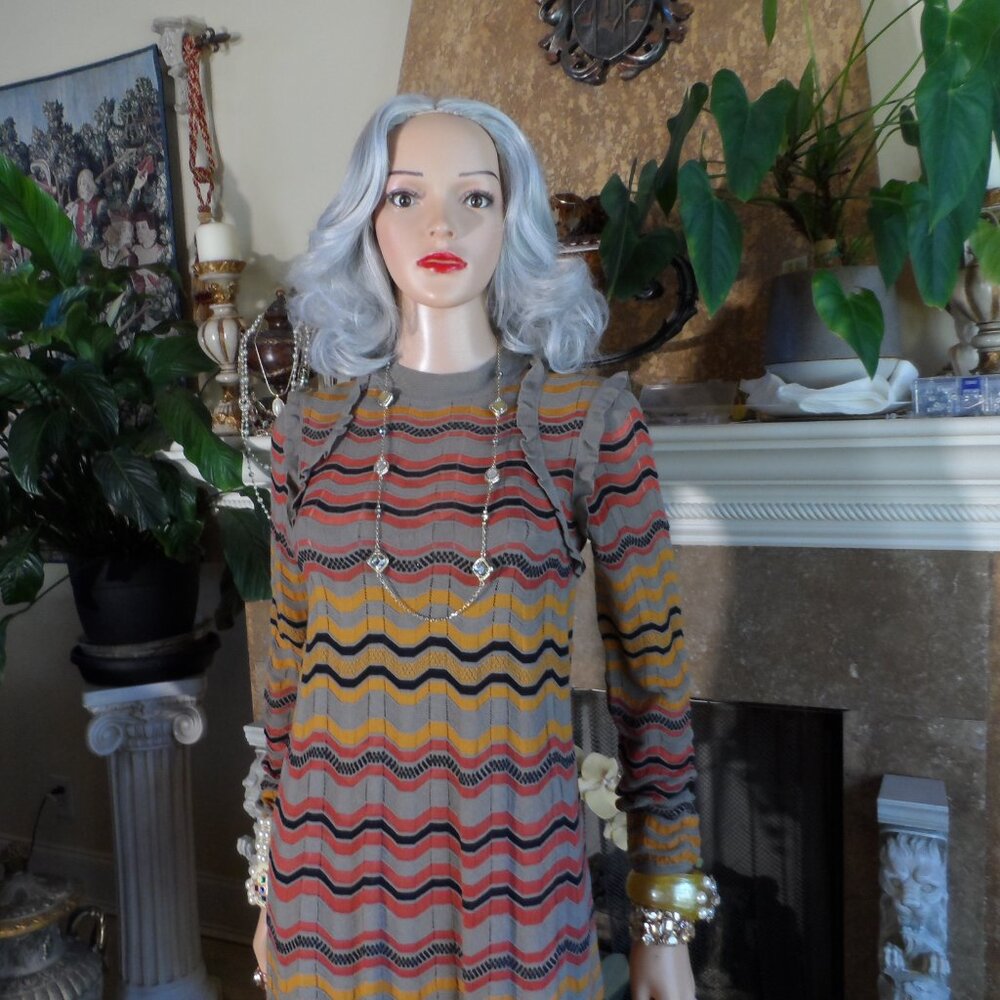 M Missoni Beige Multi Zig Zag Pattern A Line Knit… - image 5
